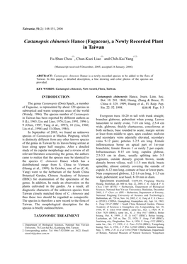 Castanopsis Chinensis Hance (Fagaceae), a Newly Recorded Plant in Taiwan