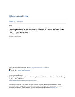 A Call to Reform State Law on Sex Trafficking