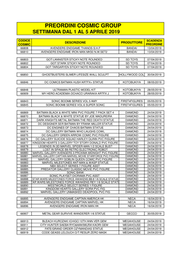 Preordini Cosmic Group Settimana Dal 1 Al 5 Aprile 2019