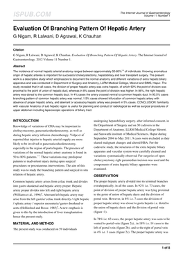 Evaluation of Branching Pattern of Hepatic Artery G Nigam, R Lalwani, D Agrawal, K Chauhan