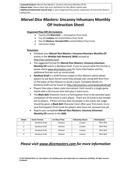 Marvel Dice Masters: Uncanny Inhumans Monthly OP Instruction Sheet