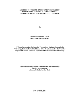 Adoption of Recommended Onion Production Practices by Farmers in Goronyo Local Government Area of Sokoto State, Nigeria