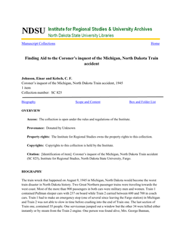 Finding Aid to the Coroner's Inquest of the Michigan, North Dakota Train