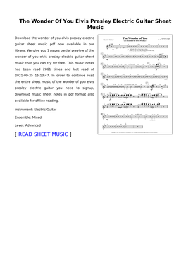 The Wonder of You Elvis Presley Electric Guitar Sheet Music