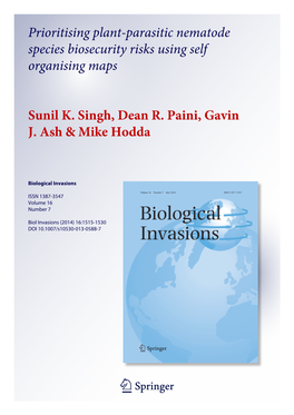 Prioritising Plant-Parasitic Nematode Species Biosecurity Risks Using Self Organising Maps