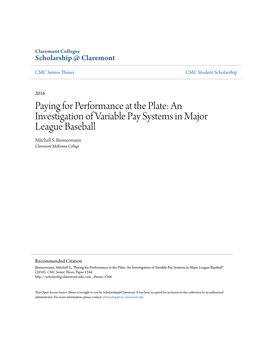 An Investigation of Variable Pay Systems in Major League Baseball Mitchell S