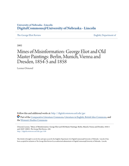 Mines of Misinformation: George Eliot and Old Master Paintings: Berlin, Munich, Vienna and Dresden, 1854-5 and 1858 Leonee Ormond