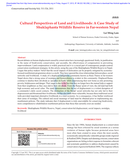 Cultural Perspectives of Land and Livelihoods: a Case Study of Shuklaphanta Wildlife Reserve in Far-Western Nepal