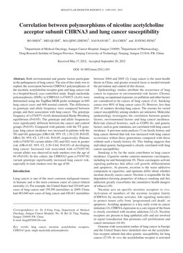 Correlation Between Polymorphisms of Nicotine Acetylcholine Acceptor Subunit CHRNA3 and Lung Cancer Susceptibility