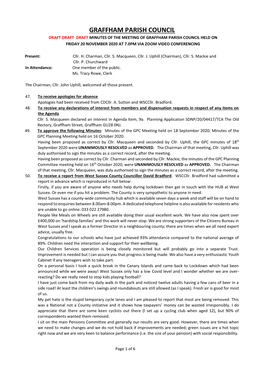 Graffham Parish Council Draft Draft Draft Minutes of the Meeting of Graffham Parish Council Held on Friday 20 November 2020 at 7.0Pm Via Zoom Video Conferencing