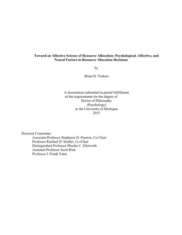 Toward an Affective Science of Resource Allocation: Psychological, Affective, and Neural Factors in Resource Allocation Decisions