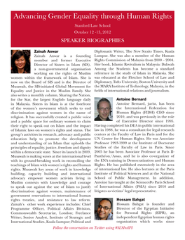 Advancing Gender Equality Through Human Rights Stanford Law School October 12 -13, 2012 SPEAKER BIOGRAPHIES