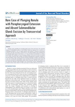 Rare Case of Plunging Ranula with Parapharyngeal Extension and Absent Submandibular Gland: Excision by Transcervical Approach