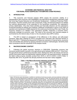 Economic and Financial Analysis for Rural Road Subproject in Kampong Cham Province