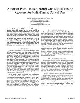 A Robust PRML Read Channel with Digital Timing Recovery for Multi-Format Optical Disc