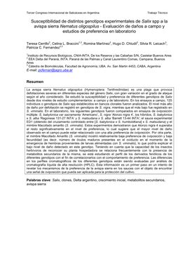 Susceptibilidad De Distintos Genotipos Experimentales De Salix Spp a La