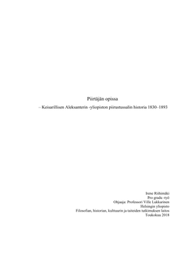 Piirtäjän Opissa – Keisarillisen Aleksanterin -Yliopiston Piirustussalin Historia 1830–1893