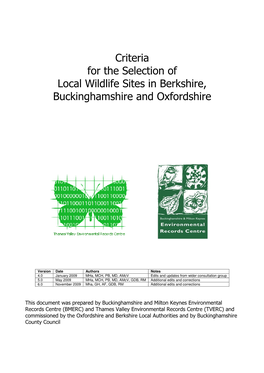 Criteria for the Selection of Local Wildlife Sites in Berkshire, Buckinghamshire and Oxfordshire