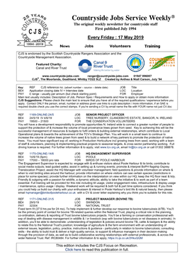 Countryside Jobs Service Weekly® the Original Weekly Newsletter for Countryside Staff First Published July 1994