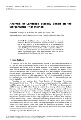 Analysis of Landslide Stability Based on the Morgenstern-Price Method