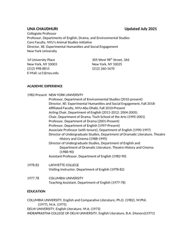 Una Chaudhuri CV