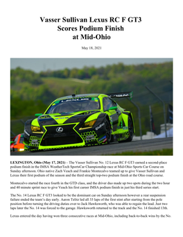 Vasser Sullivan Lexus RC F GT3 Scores Podium Finish at Mid-Ohio