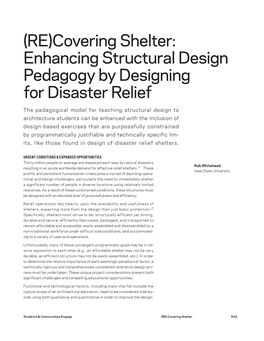 (RE)Covering Shelter: Enhancing Structural Design Pedagogy by Designing for Disaster Relief
