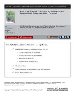 Nutrition and Traumatic Brain Injury: Improving Acute and Subacute Health Outcomes in Military Personnel