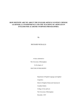 How Definite Are We About the English Article System? Chinese Learners, L1 Interference and the Teaching of Articles in English for Academic Purposes Programmes