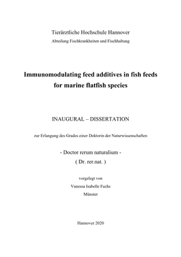 Immunomodulating Feed Additives in Fish Feeds for Marine Flatfish Species