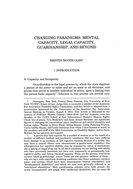 Changing Paradigms: Mental Capacity, Legal Capacity, Guardianship, and Beyond