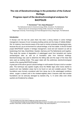 The Role of Dendrochronology in the Protection of the Cultural Heritage