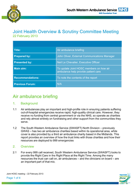 Joint Great Western Ambulance Overview and Scrutiny Committee