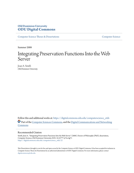 Integrating Preservation Functions Into the Web Server Joan A