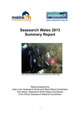 Seasearch Wales 2013 Summary Report