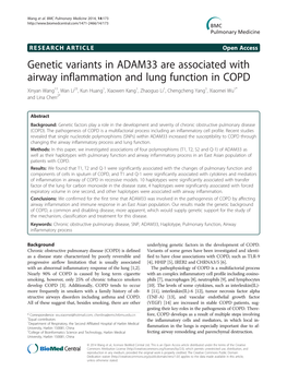 Genetic Variants in ADAM33 Are Associated with Airway
