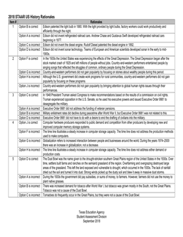 2018 STAAR US History Rationales Item # Rationales 1 Option B Is Correct Edison Patented the Light Bulb in 1880