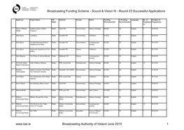 Broadcasting Funding Scheme - Sound & Vision III - Round 23 Successful Applications
