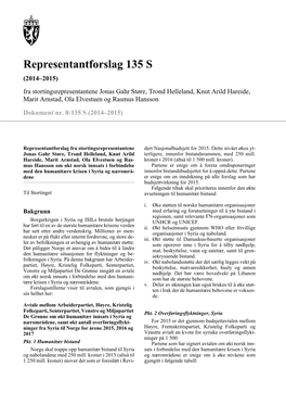 Representantforslag 135 S