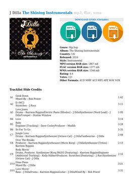 J Dilla the Shining Instrumentals Mp3, Flac, Wma