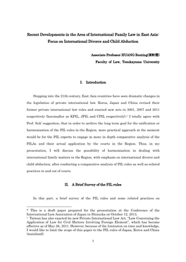 Recent Developments in the Area of International Family Law in East Asia: Focus on International Divorce and Child Abduction