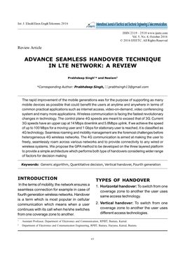 Advance Seamless Handover Technique in Lte Network: a Review