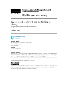 European Journal of Pragmatism and American Philosophy, VIII-2 | 2016 Dewey, Mead, John Ford, and the Writing of History 2