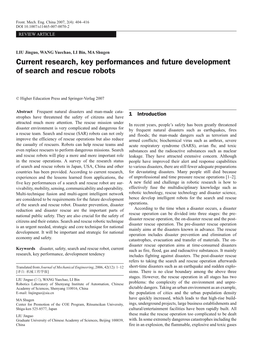 Current Research, Key Performances and Future Development of Search and Rescue Robots