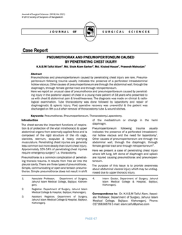 Case Report PNEUMOTHORAX and PNEUMOPERITONEUM CAUSED by PENETRATING CHEST INJURY 2 4 K.A.B.M Talful Alam1, Md