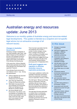 Australian Energy and Resources Update: June 2013 1