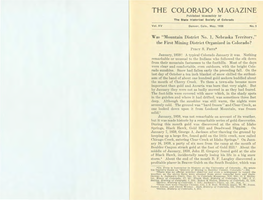 COLORADO MAGAZINE Published Bi-Monthly by the State Historical Society of Colorado