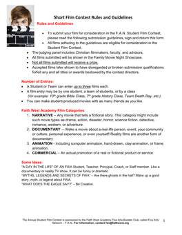 Short Film Contest Rules and Guidelines Rules and Guidelines