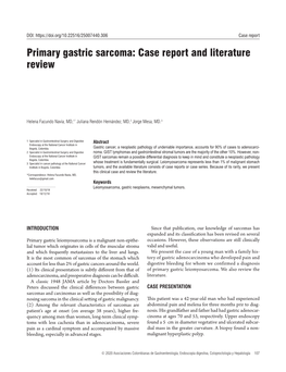 Primary Gastric Sarcoma: Case Report and Literature Review