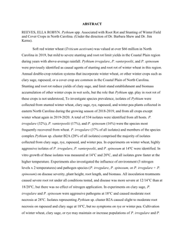 ABSTRACT REEVES, ELLA ROBYN. Pythium Spp. Associated with Root